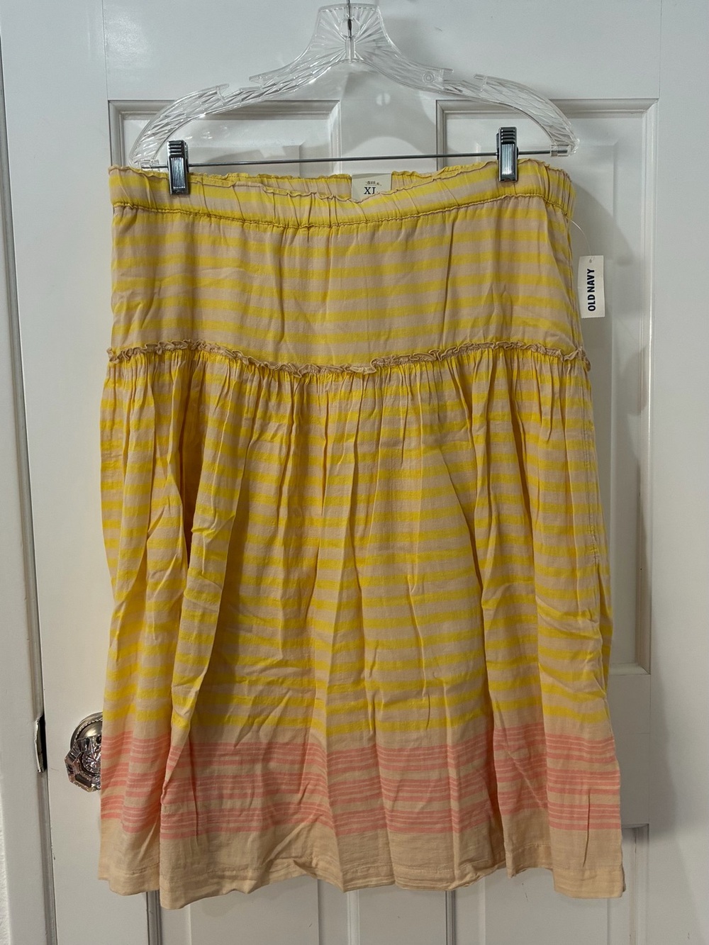 NWT Old Navy Boho Tiered Midi Skirt, Buttercream Yellow and Sunset Pink
